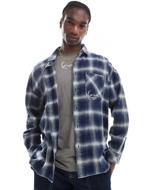 Karlkani Signature Distressed Checked Overshirt - Blue