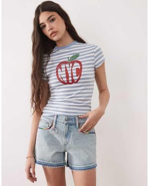 Abercrombie & Fitch Mid Rise A-line Denim Shorts With Raw Hem - Blue