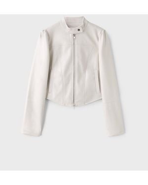 Stradivarius Cropped Leather Effect Biker Jacket - White