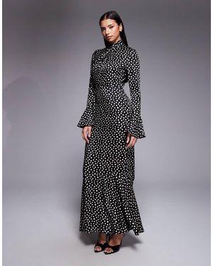 DASKA Satin Knot Detail Fluted Sleeve Maxi Dress - Grey