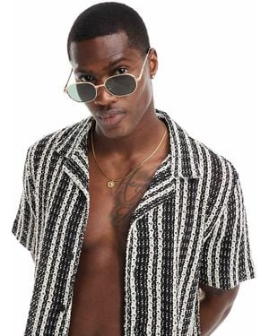 River Island Coined Metal Slim Hexagon Sunglasses - Black