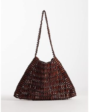 Glamorous Bolso De Hombro Con Cuentas De Madera De - Marrón