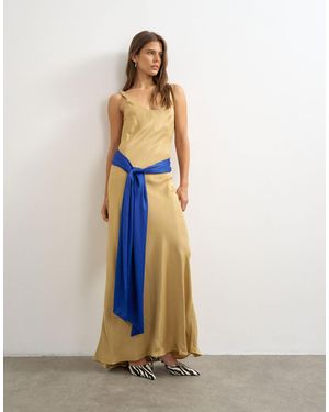 TOPSHOP Satin Dropped Waist Maxi Dress With Contrast Tie Belt - Blue