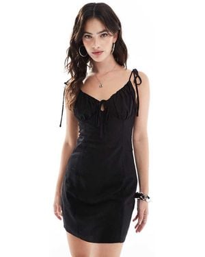 Glamorous Strappy Milkmaid Mini Dress - Black