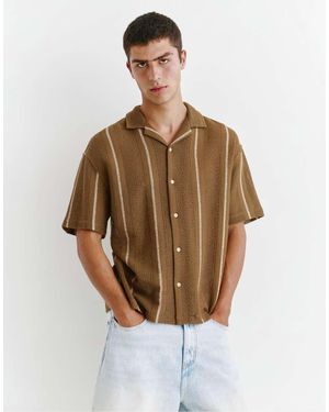 Pull&Bear Striped Short Sleeve Shirt - Brown