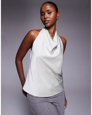 River Island Halter Neck Satin Top - Grey