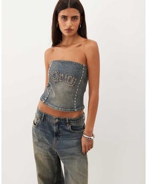 Juicy Couture Studded Denim Logo Corset Top Co-ord - Blue