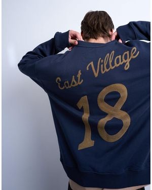 TOPMAN Oversized Fit Sweatshirt With East Village Embroidery - Blue