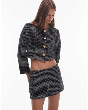 Nia Seren Cropped Boucle Button Up Jacket - Gray