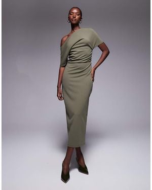 ASOS Pleated Shoulder Pencil Midi Dress - Grey