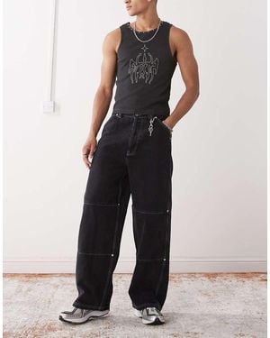 Collusion Pantaloni Neri Con Cuciture A Contrasto - Blu