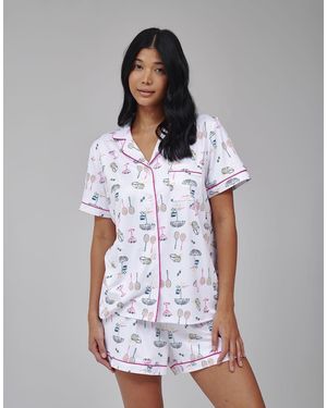 Loungeable Pijama De Camisa Y Pantalones Cortos Con Estampado Gráfico De Tenis De - Blanco