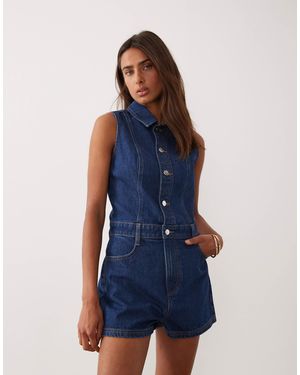 Miss Selfridge Sleeveless Denim Playsuit With Seam Detail - Blue