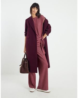 River Island Pinstripe Drawstring Wide Leg Trousers - Red