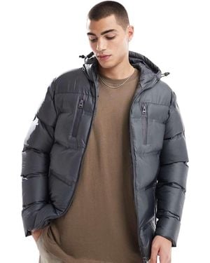 Brave Soul Padded Puffer Jacket With Hood - Grey