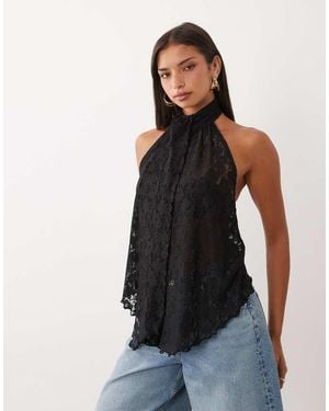 ASOS Co-ord Lace Halter Drape Top - Black