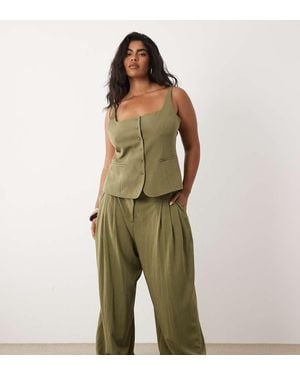 ASOS Curve Tailored Floaty Skinny Waistband Triple Pleat Trousers - Green