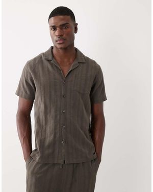 Brave Soul Co-Ord Short Sleeve Shirt With Revere Collar - Grey