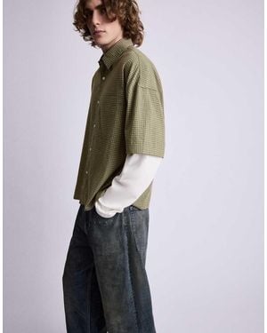 Pull&Bear Geruit Overhemd Met Dubbele Mouwen - Wit
