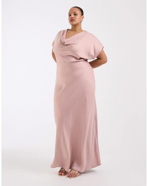 Tfnc Plus Bridesmaids Cowl Neck Satin Maxi Dress - Pink