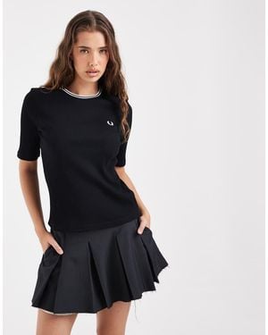 Fred Perry Camiseta Acanalada Con Doble Ribete En - Negro