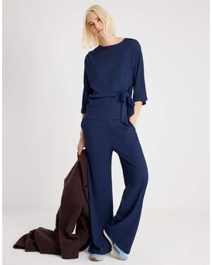 River Island Textured Pull On Wide Leg Trousers - Blue