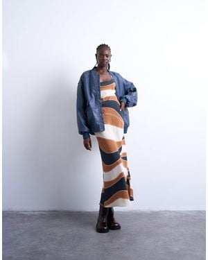 TOPSHOP Robe mi-longue en cupro à rayures croisée au dos - Bleu