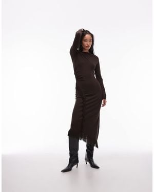 & Other Stories Midaxi Dress With Fringe Wrap Asymmetric Hem - Brown