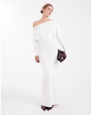WeWoreWhat Fine Knit Asymmetric Off Shoulder Maxi Dress - White