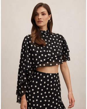 Forever New Asymmetrische Crop Top Van Chiffon - Zwart