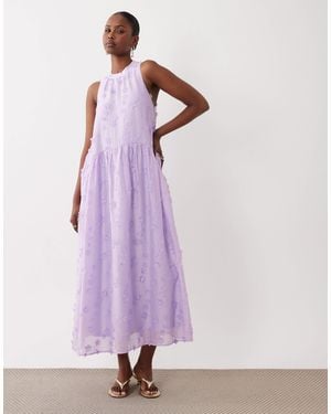 Vero Moda High Neck 3d Floral Applique Full Midi Dress - Purple