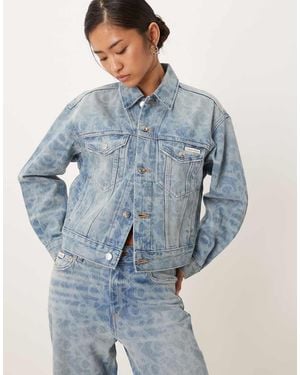 Calvin Klein Logo Print Denim Trucker Jacket - Blue