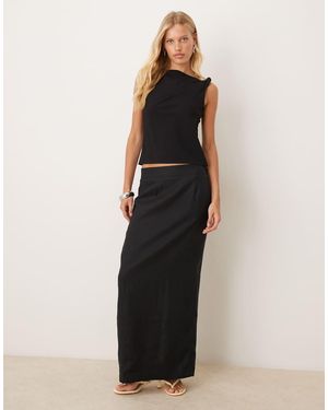 Mango Linen Straight Maxi Skirt - Black