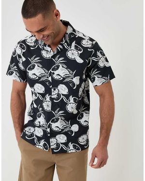 Threadbare Citrus Print Cotton Short Sleeve Shirt - Black