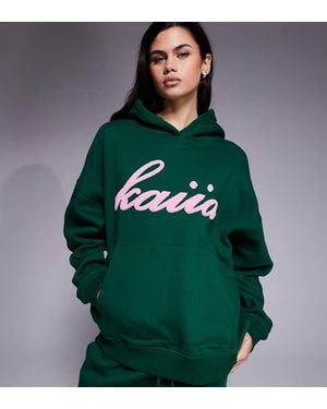 Kaiia Exclusive Cotton Rich Borg Logo Oversized Hoodie Co-ord - Green