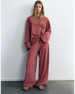 Pull&Bear Wide-leg-hose mit sternen - Rot