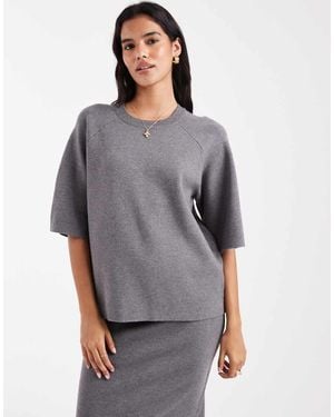 Object Structured Short Sleeve Knitted Jumper Co-ord - Grey