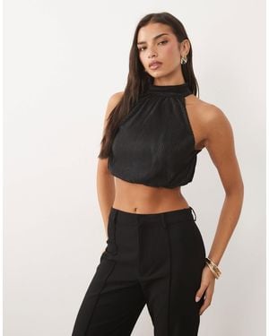 ASOS Co-ord Plisse Cropped Bubble Halter Neck Top - Black