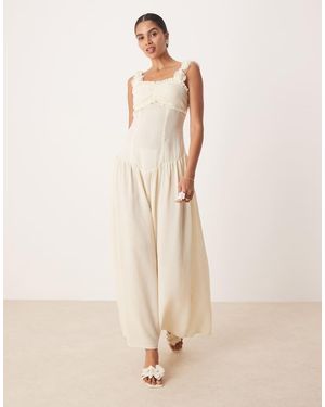 Amy Lynn Vestido Largo De Tirantes Con Diseño Floral Tridimensional Y Cintura Baja De -Blanco - Neutro