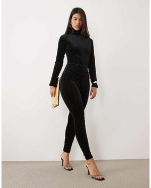Ruched & Ready Velvet Hotfix High Neck Ruched Waist Detail Jumpsuit - White