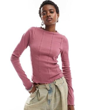 Noisy May Lettuce Edge Long Sleeve Top With Seam Detail - Purple