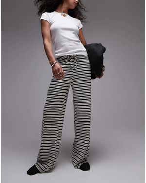 TOPSHOP Textured Stripe Wide Leg Trousers - Grey