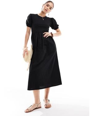 Threadbare Jersey And Poplin Mix Short Sleeve Midi Dress - Black