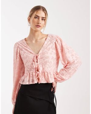 Miss Selfridge – langärmliges, vorne gebundenes oberteil - Pink