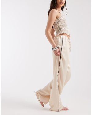 ASOS Satin Side Stripe Wide Leg Trouser - White
