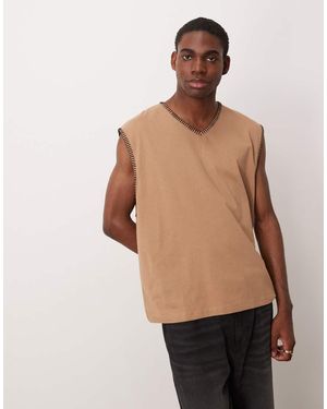 ASOS Canotta Oversize Squadrata Con Scollo A V E Impunture - Neutro