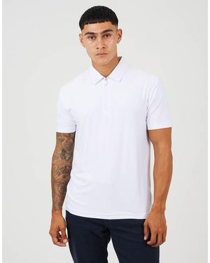 Brave Soul Cotton Polo Top With Quarter Zip - White