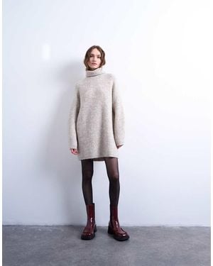 TOPSHOP Knitted Roll Neck Mini Dress - White