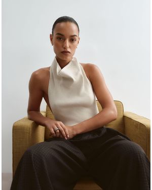 ARRANGE Cowl Neck Knitted Rib Bodysuit - Natural