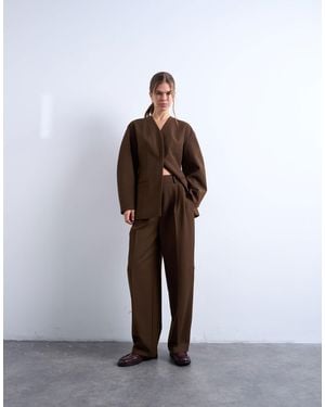 TOPSHOP Co Ord Double Pleat Suit Trouser - Brown
